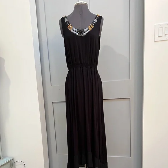 bridal shower spring dress Modica Dress  Off-Shoulder Black Gown with Beaded Trim Black / 10